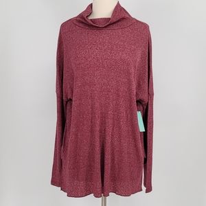 Abound Ribbed Knit Tunic Blouse Size M Red Cordovan NEW